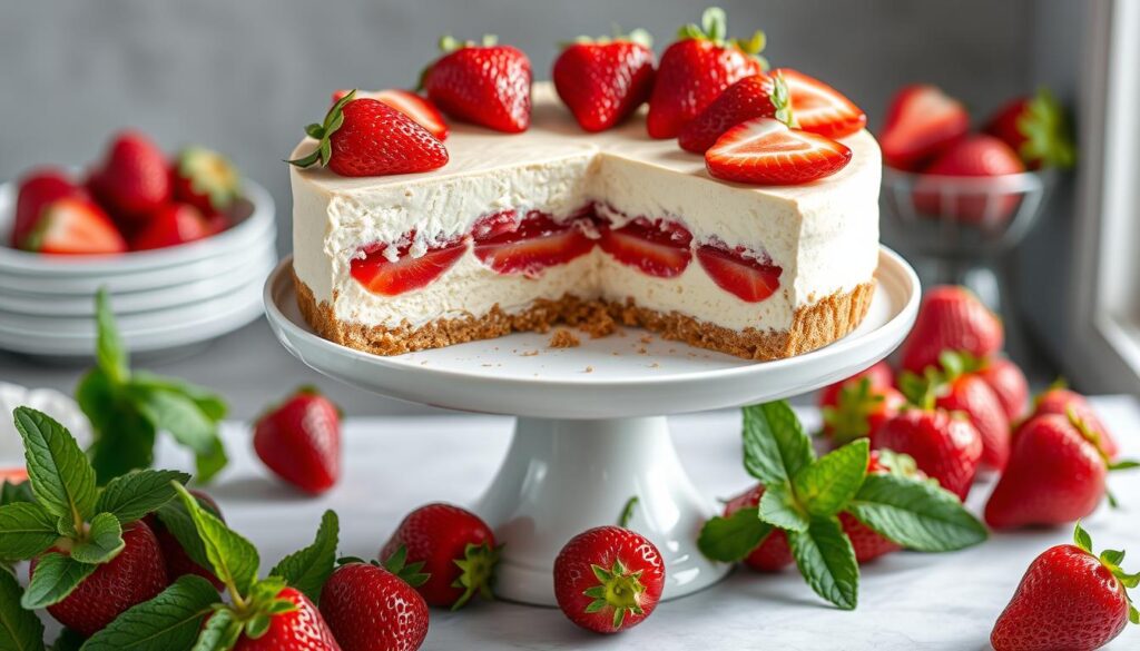 strawberry cheesecake cake assembly