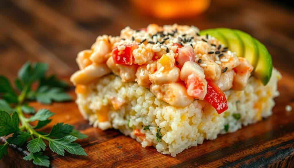 sushi rice bake recipe creamy topping